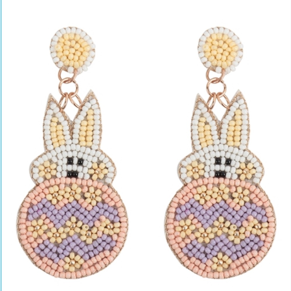 NWT Easter Bunny and Egg Seed Bead Pierced Dangle Earrings in Pastels!